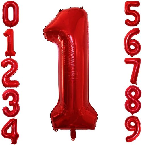 GOER Red Foil Number 1 Balloons - Huge 42" & 32" Birthday Party Decorations (3 Pcs)
