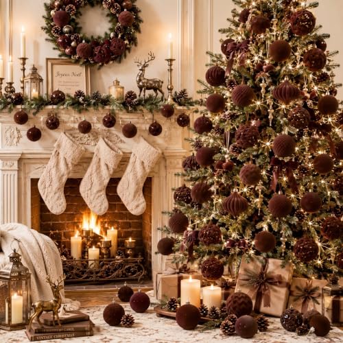 Brown Velvet Christmas Ornaments Set - 46 Shatterproof Holiday Decor