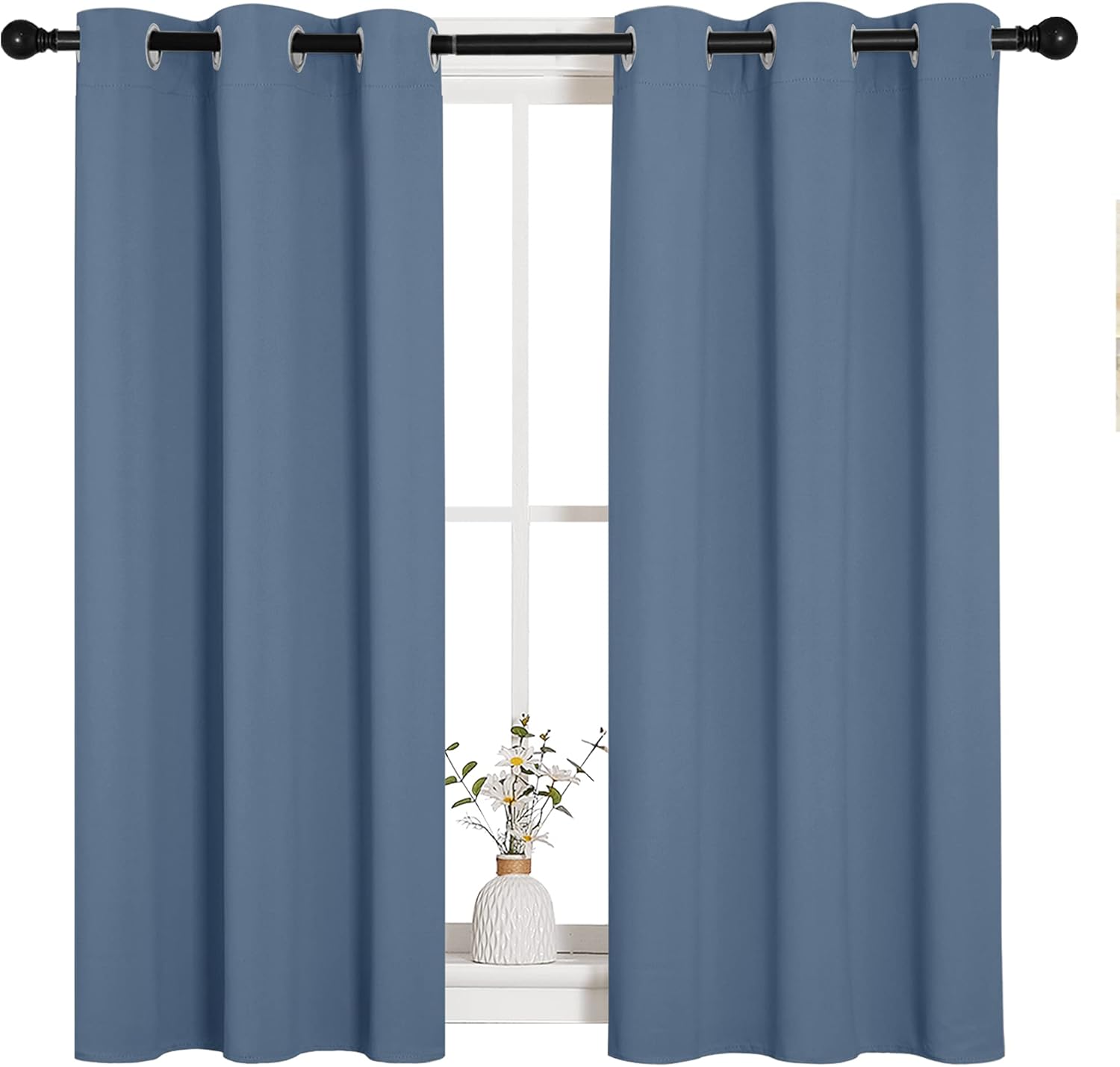 NICETOWN Kitchen Curtains - Thermal Insulated Grommet Panels for Small Windows | Stone Blue, 34" W x 45" L (2PCs)