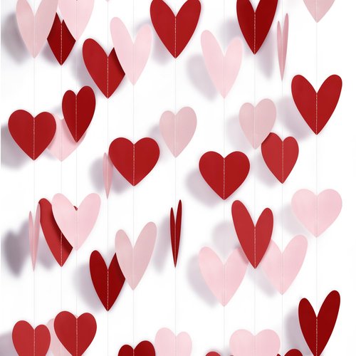 8 Pack Red Pink Heart Garland Valentines Decorations Heart Paper Streamers Banner for Valentines Galentines Birthday Bridal Shower Wedding Engagement Anniversary Party Supplies