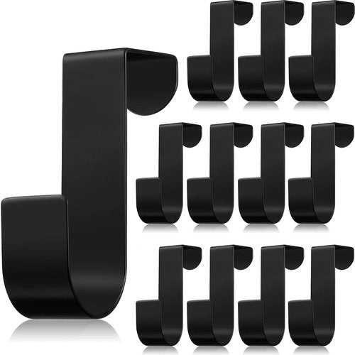 Hotop 12 Pcs Over The Cabinet Drawer Door Hooks - Sturdy Metal Z-Shaped Hangers for Bathroom & Closet (Black)