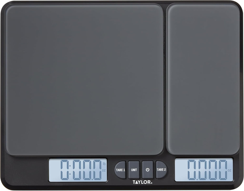 Taylor Dual Platform Kitchen Scale - Digital Grams & Ounces for Weight Loss & Cooking | 15lb Capacity, Black