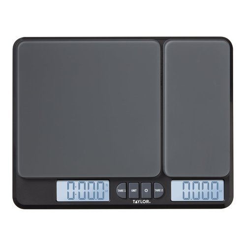 Taylor Dual Platform Food Kitchen Scale, Digital Grams and Ounces for Weight Loss, Baking, Cooking, Meal Prep, Spices, and Coffee, Backlit Display, Glass Platforms, 15lb, and 16oz Capacity, Black