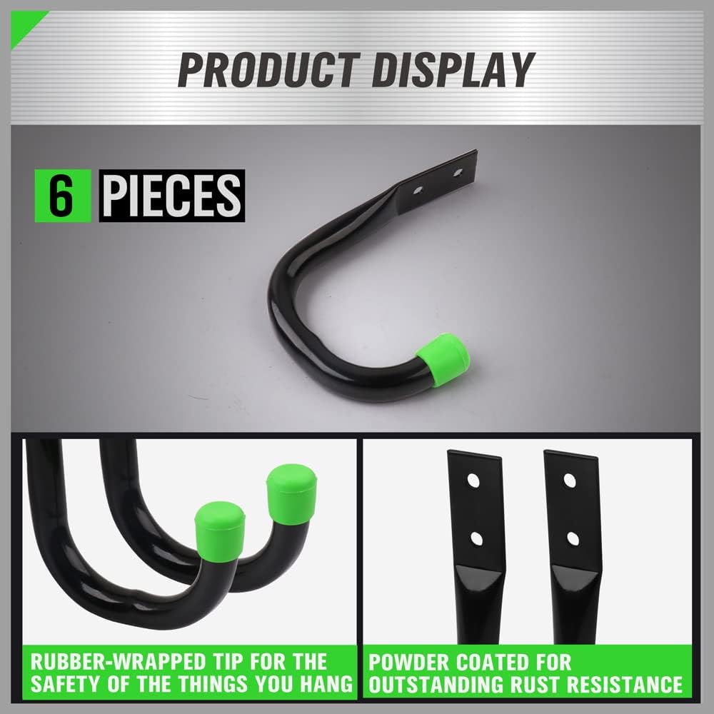 SWANLAKE Heavy Duty Garage Storage Hooks - Durable Wall Utility Hooks in Black (6 Pack)