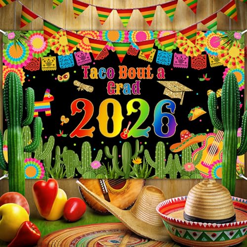 Taco Bout a Grad 2026 Graduation Banner - Fiesta Photo Backdrop