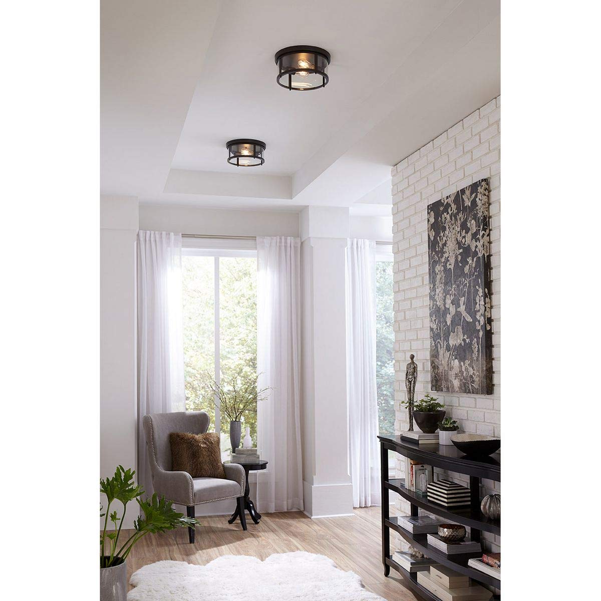 Progress Lighting Gunther Collection 2-Light Clear Glass Farmhouse Outdoor Flush Mount Light Antique Bronze, 5.75x12.63x12.63