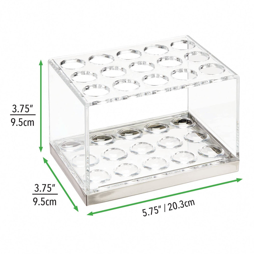 mDesign Plastic Makeup Brush Storage Organizer with 15 Slots for Bathroom Countertop, Vanity to Hold Eye/Lip Pencils, Lip Gloss, Liners, Lipstick - Clear/Brushed