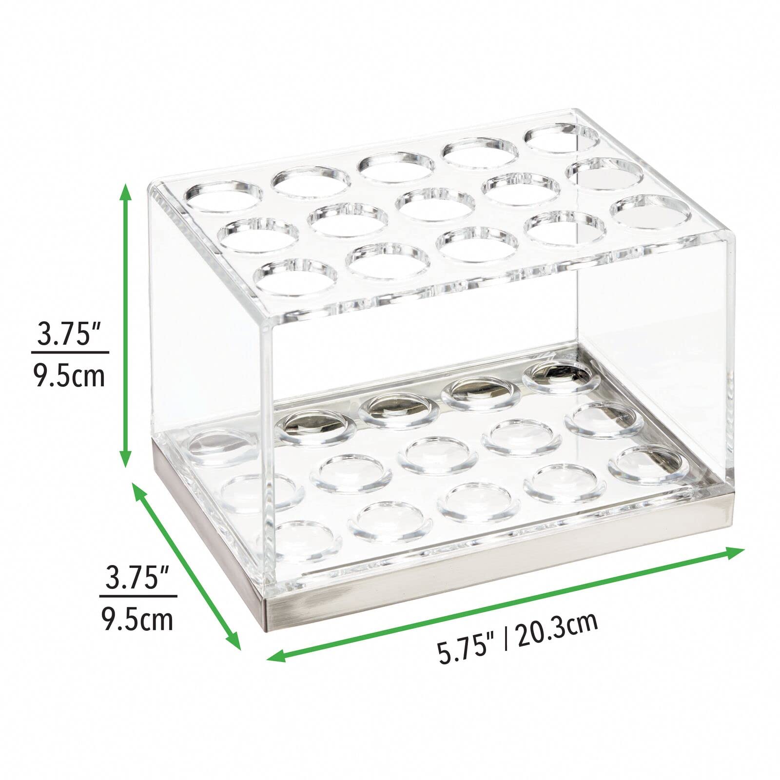 mDesign Plastic Makeup Brush Storage Organizer with 15 Slots for Bathroom Countertop, Vanity to Hold Eye/Lip Pencils, Lip Gloss, Liners, Lipstick - Clear/Brushed