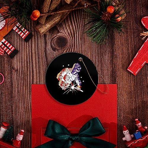 American Flag Welder Christmas Ornament - 3in Ceramic Keepsake Tree Decor