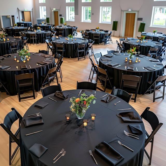 Niuara Black Plastic Table Cloth - 84" Round Disposable Table Covers for Holiday Parties | 4 Pack