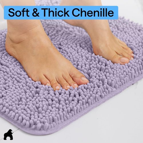 GORILLA GRIP Plush Chenille Bath Rug Mat - Soft Microfiber for Oval Toilet Base | Machine Washable, Light Purple
