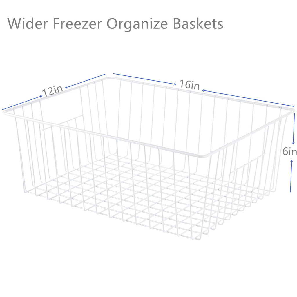 Y.Z.Bros 16" L x 12" W Wider Freezer Storage Organizer Baskets Container, Deep Metal Wire Chest Upright Refrigerator Divider with Built-in Handles for Cabinet, Pantry, Closet, Kitchen