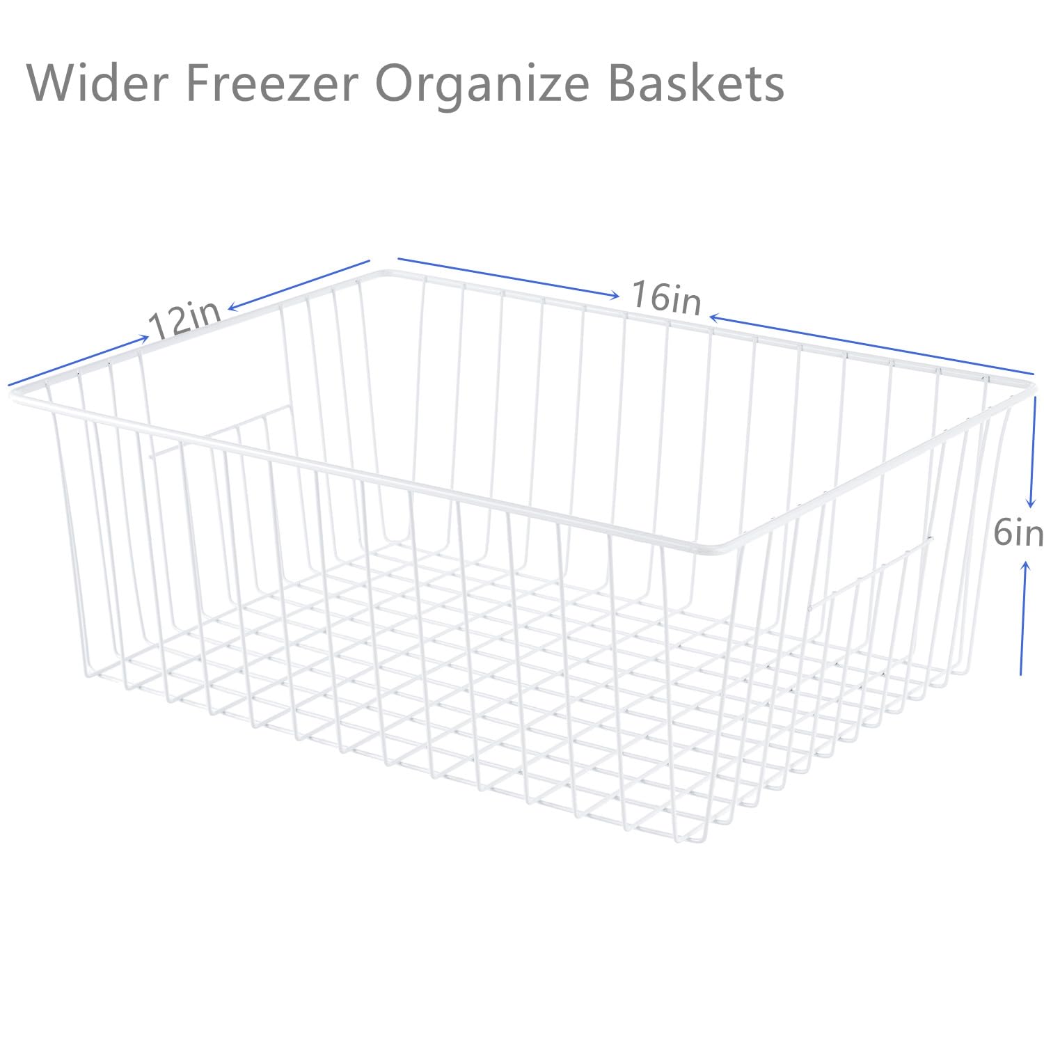 Y.Z.Bros 16" L x 12" W Wider Freezer Storage Organizer Baskets Container, Deep Metal Wire Chest Upright Refrigerator Divider with Built-in Handles for Cabinet, Pantry, Closet, Kitchen