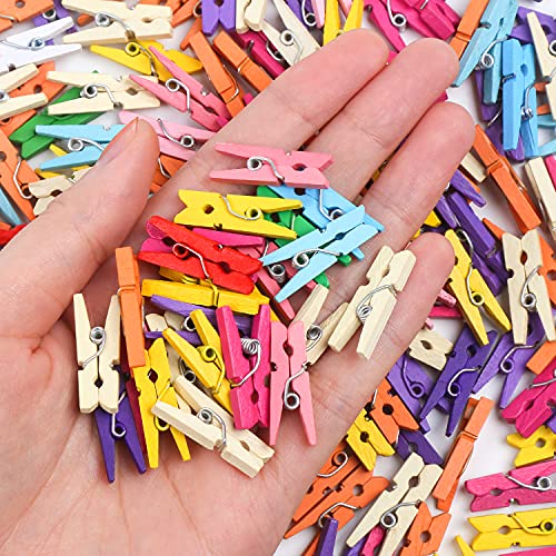 KIMOBER 200pcs Mini Colored Wooden Clothespins, 0.98 Inch Craft Clips