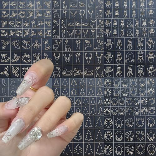 Christmas Nail Stencils Stickers 6 Sheets Airbrush Decals for Holiday DIY