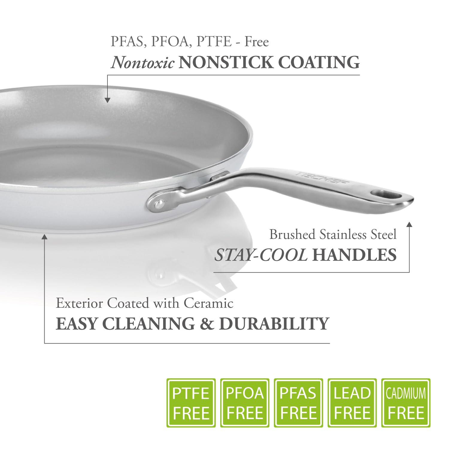 TECHEF - CeraTerra 12" Ceramic Nonstick Frying Pan Skillet with Glass Lid, (PTFE, PFAS, and PFOA Free), Dishwasher Oven Safe, Stainless Steel Handle, Induction-Ready, Made in Korea (12-in with Lid)