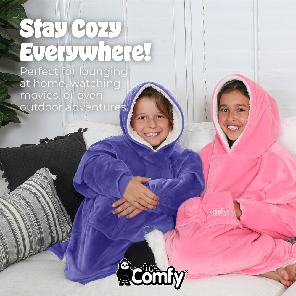 THE COMFY Original Jr | From Shark Tank | Patented | Kids Oversized Sherpa Wearable Blanket Hoodie | Gift for Boys & Girls | One Size