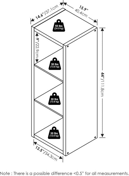 Furinno 3-Cube Bookshelf - Extra Thick Frame, Reversible Design | 14.6" x 16" x 44", White for Home & Office