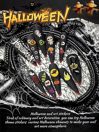 Halloween Nail Art Stickers 12 Sheets Self-Adhesive Decals Skull Pumpkin