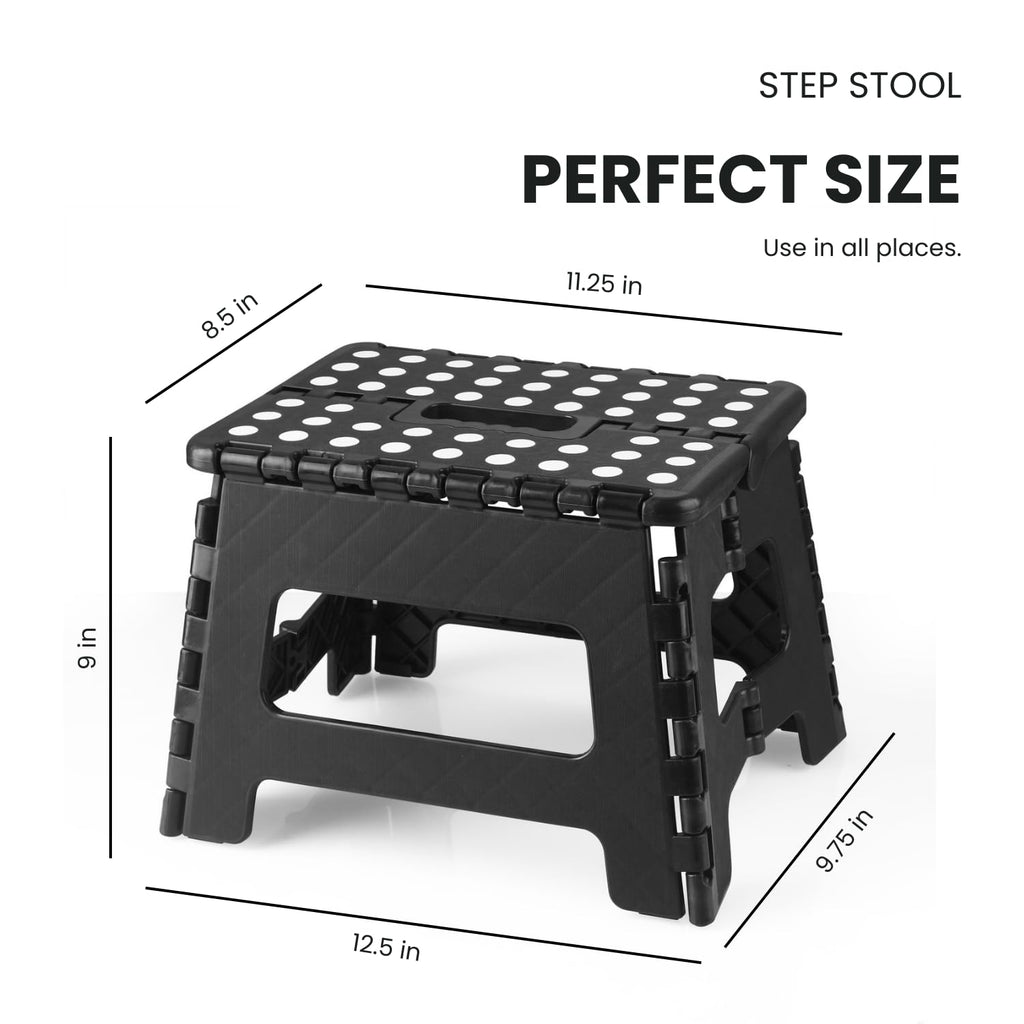 PandaEar 2 Pack Home Folding Step Stool, Lightweight Step Stool with 9 Inch Height for Kids, Sturdy Foot Stool for Kitchen, Bedroom, Bathroom & Bathroom, Black