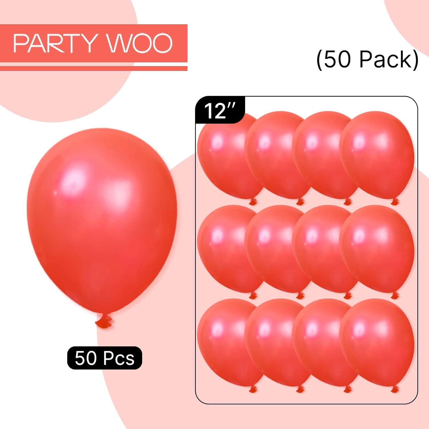PartyWoo Red Pearl Balloons - 50pcs 12 Inch Latex Helium Balloons for Celebrations | Graduation, Wedding, Birthday