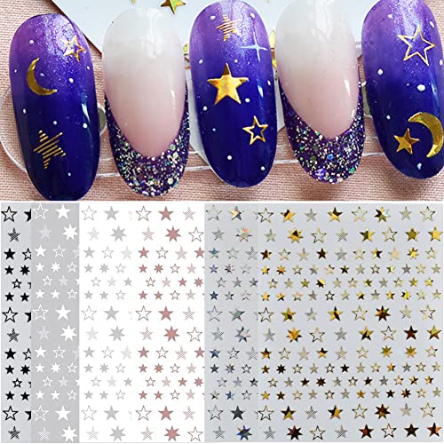 Star Nail Art Stickers 7 Sheets 3D Self-Adhesive Metallic Decals