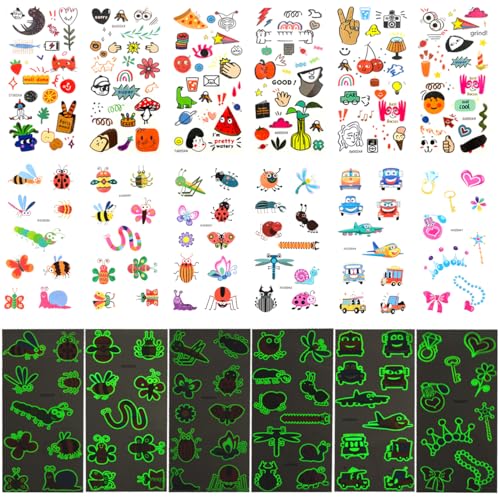 Glow in the Dark Temporary Tattoos for Kids 210 Pcs
