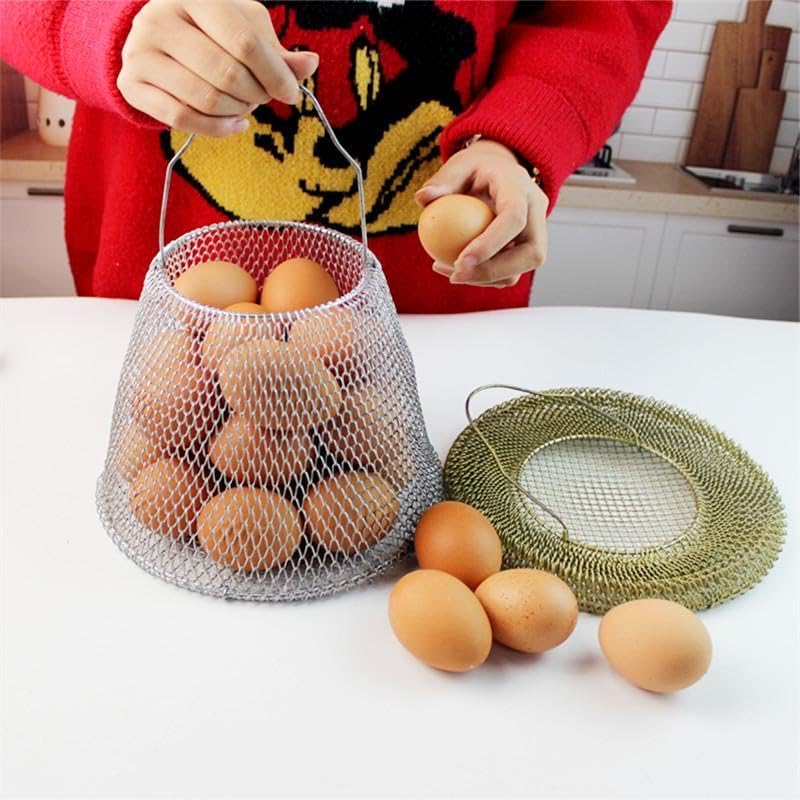 ROLUXENTIA Collapsible Metal Egg Basket - 20-25 Egg Capacity, Hanging & Portable Storage
