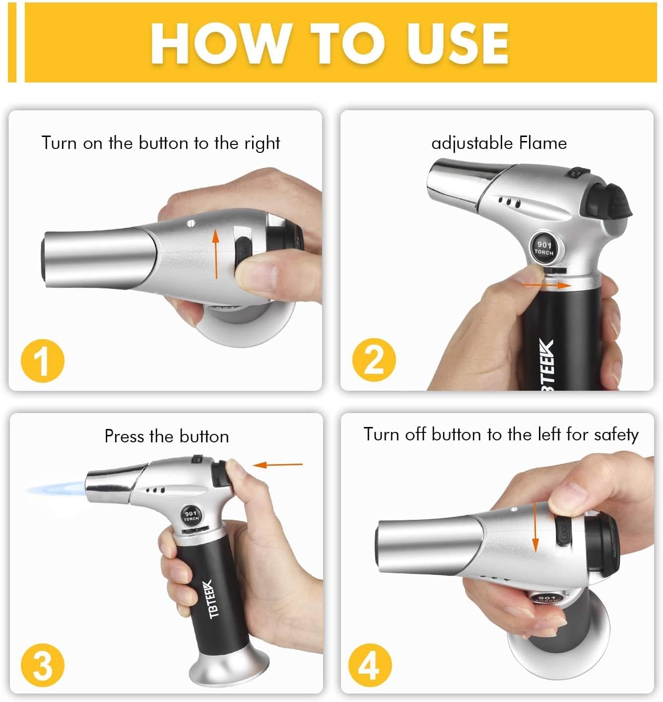 TBTeeK Butane Torch - Adjustable Flame Kitchen Torch with Safety Lock | 2-Pack for Cooking & DIY
