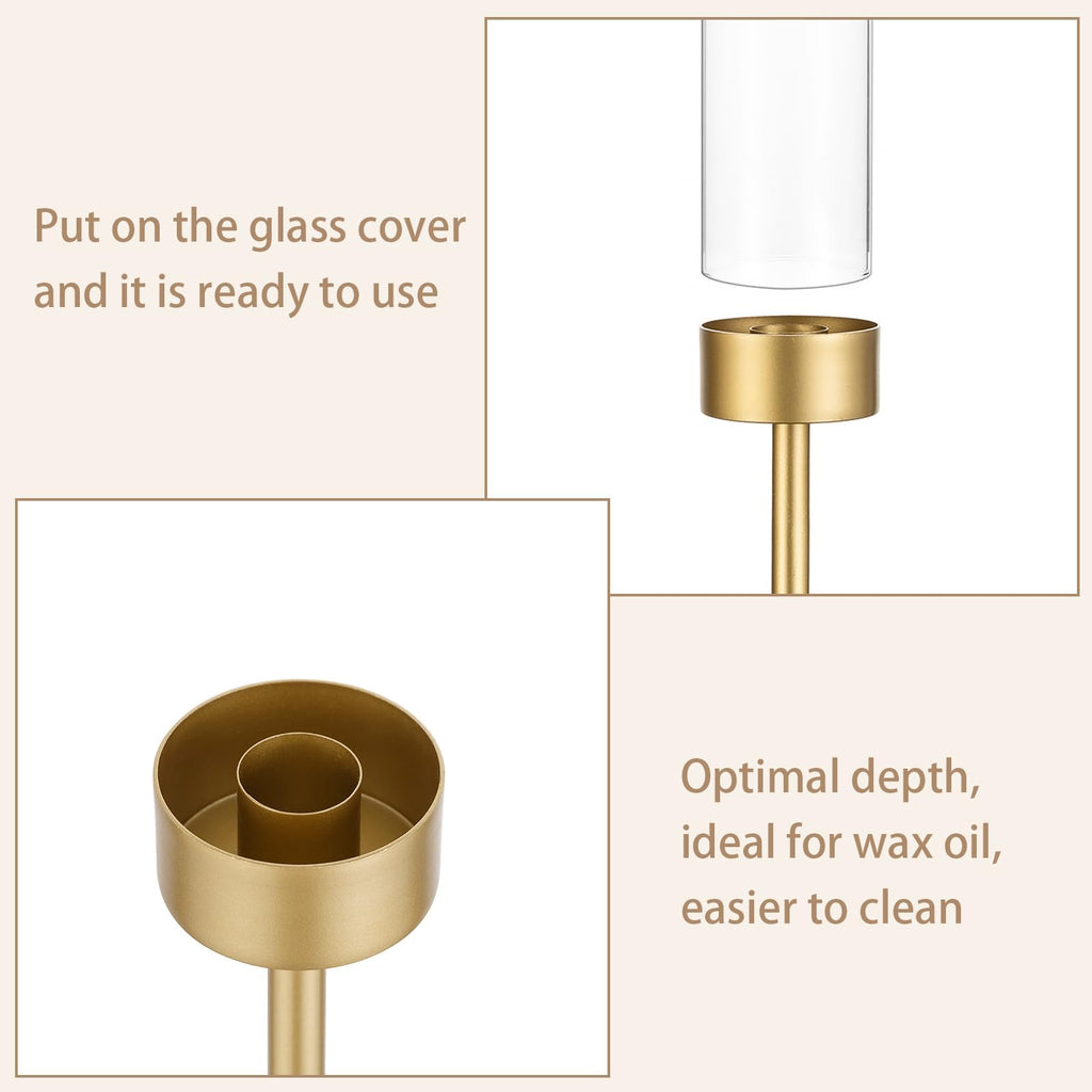 Sziqiqi Hurricane Candle Holders for Wedding: 6 Pcs Gold Candlestick Holders Table Centerpiece - Taper Candle Sticks Holder for Christmas Party