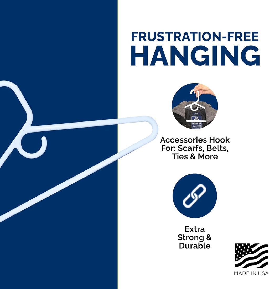 Super Heavy Duty Plastic Hangers - Made in USA | 24 Pack of Durable White Hangers