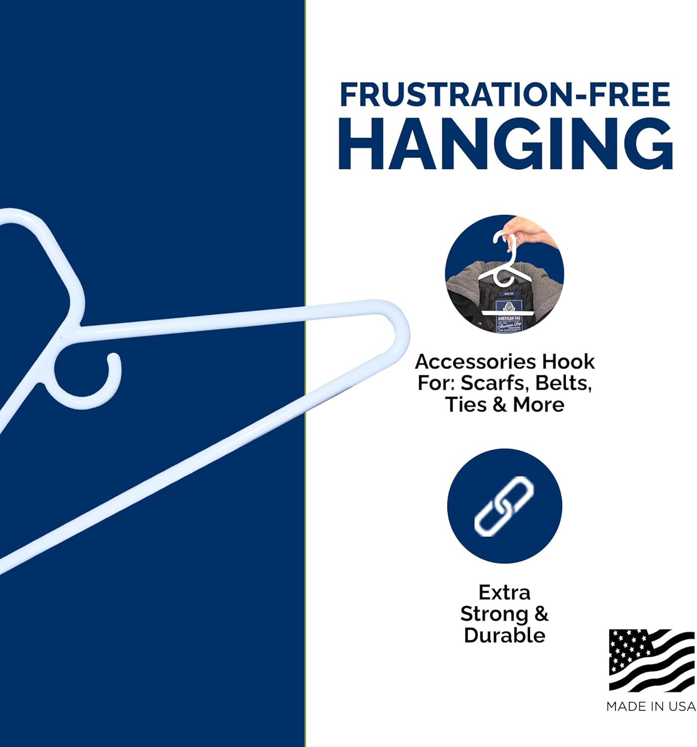 Super Heavy Duty Plastic Hangers - Made in USA | 24 Pack of Durable White Hangers