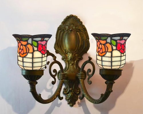 DUONAYU tiffany stained glass replacement lampshade.Rose flower patten ，Fan lamp replacement lampshade.Suitable for bedrooms,studyrooms,corridors and wall lamps.DYM9018