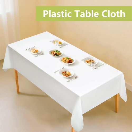 20 Pack Disposable Plastic Tablecloths by [Brand Name] - Waterproof White Rectangular Covers, 54 x 108 Inch for Weddings & Parties