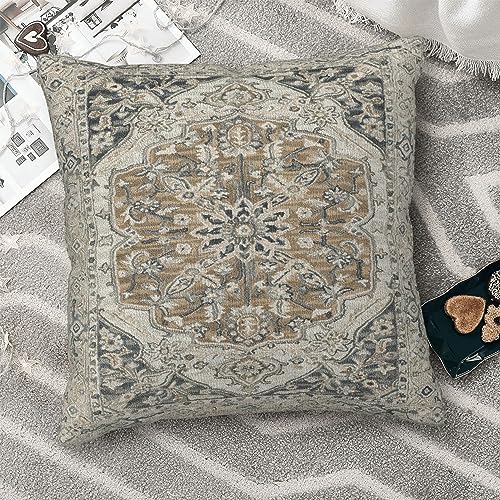Boho Throw Pillow Covers Set of 2 | 18x18 Black Gold Grey Linen