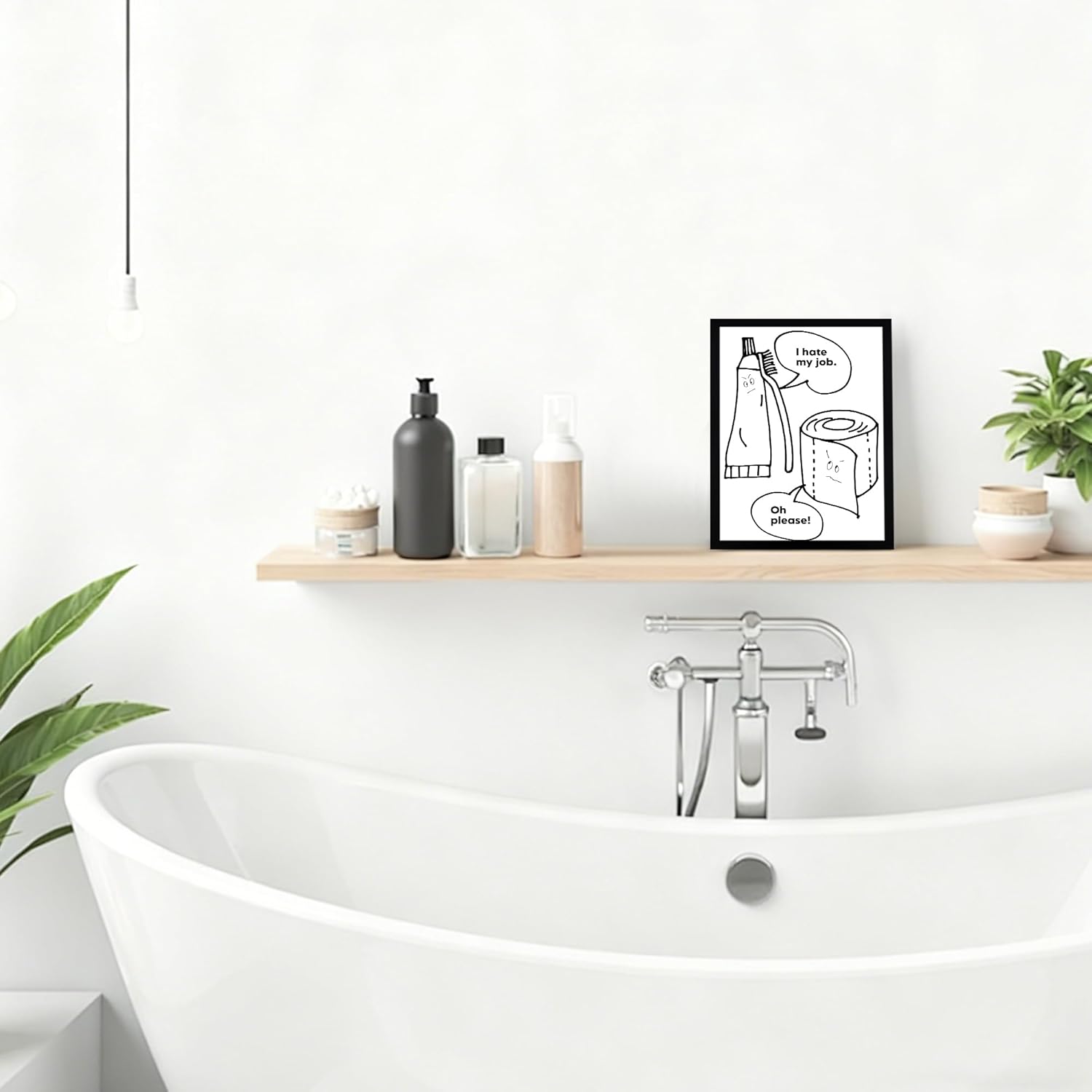 Urmoya Bathroom Wall Art - Funny Black and White Canvas Print | Modern Minimalistic Decor 8x10 Inch