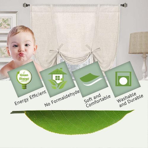 H.VERSAILTEX Tie Up Linen Curtains 63 Inch Length Nature Linen Textured Privacy Curtain Multi Hanging Ways Shade Balloon Window Shade Rod Pocket Casual Curtain - 42x63 - Natural