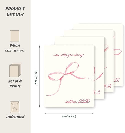 LARTSFRO Coquette Pink Bow Wall Art - Aesthetic Decor for Teen Girls | Set of 4 Unframed 10x8 Inch Prints