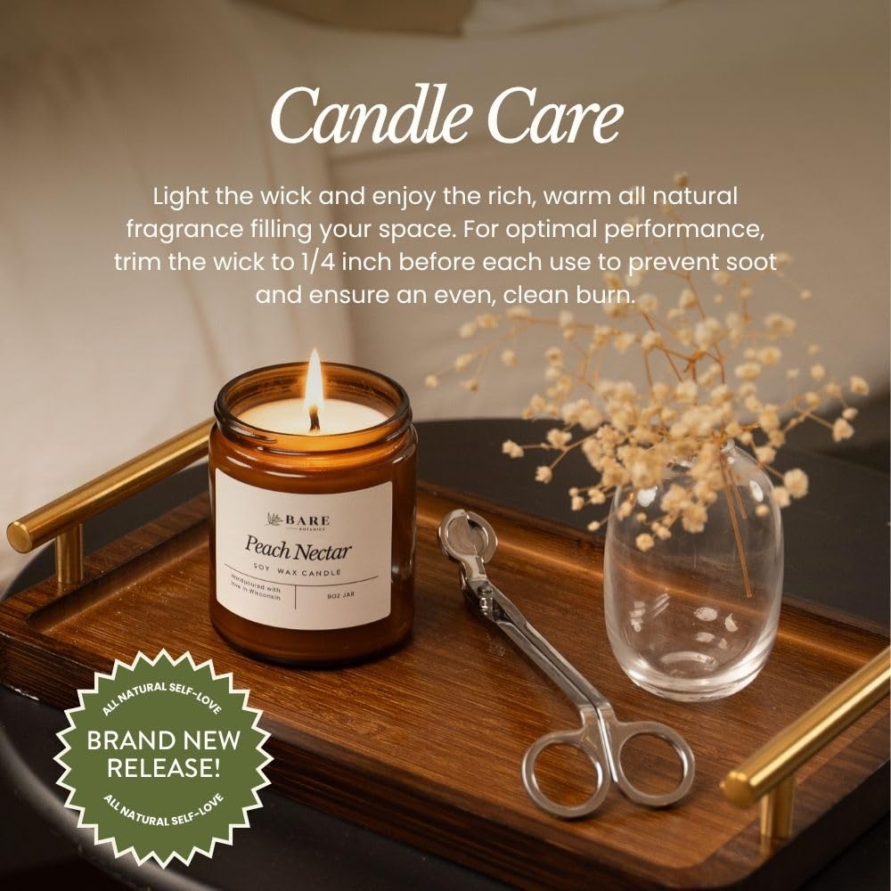 Bare Botanics Warm Vanilla Oak 9oz Soy Candle - 100% Plant-Based Fragrance Oils - Premium, Non-Toxic Candle - Softly Scented Natural Soy Wax - Handpoured in WI - 40 Hrs Long Burning & Ready to Gift