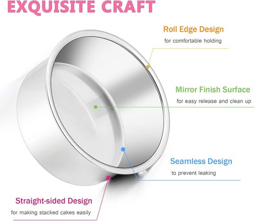 E-far Mini Round Cake Pans Set of 4 - Stainless Steel, Non-Toxic, Dishwasher Safe, 4 Inch