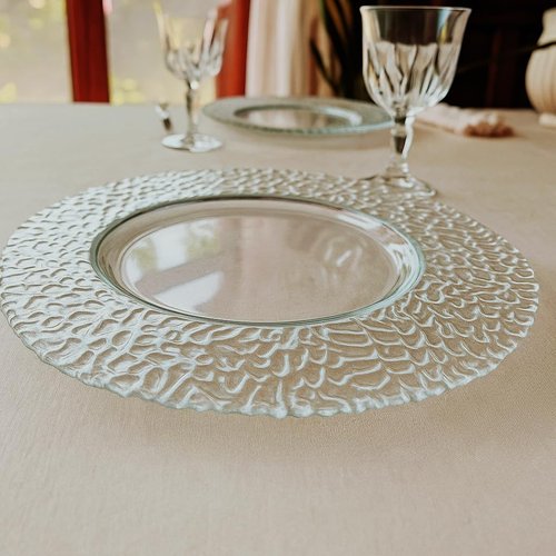 Eliada Set of 4 Clear Glass Charger Plates 12.4” – Elegant Thick Dinner Chargers Handmade in Italy – Luxury Transparent Glass Plates for Weddings, Holidays & Everyday Dining