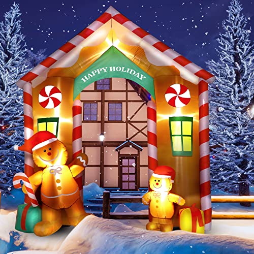 Christmas Inflatable Arch with Gingerbread Man and LED Lights for Outdoor Decor
