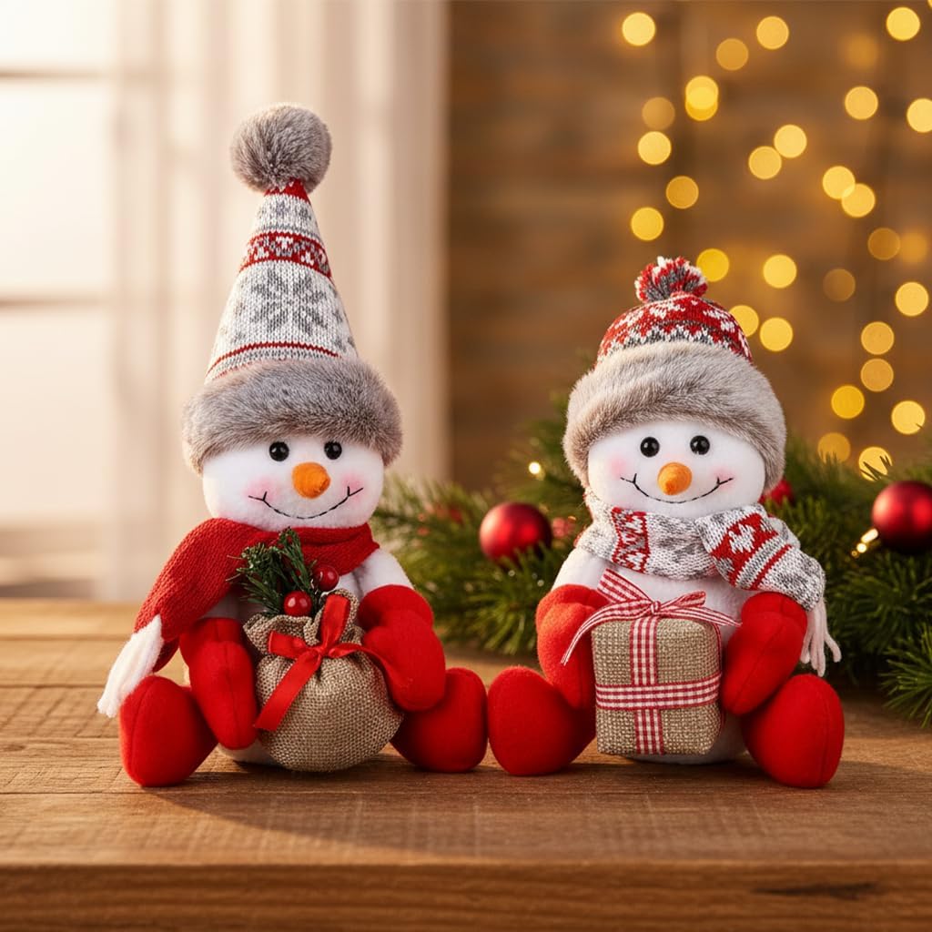 Skiennix Christmas Snowman Decorations - 2 Pack Indoor Ornaments for Holiday Home Decor | Perfect Gift for Door, Window, Table, Tree