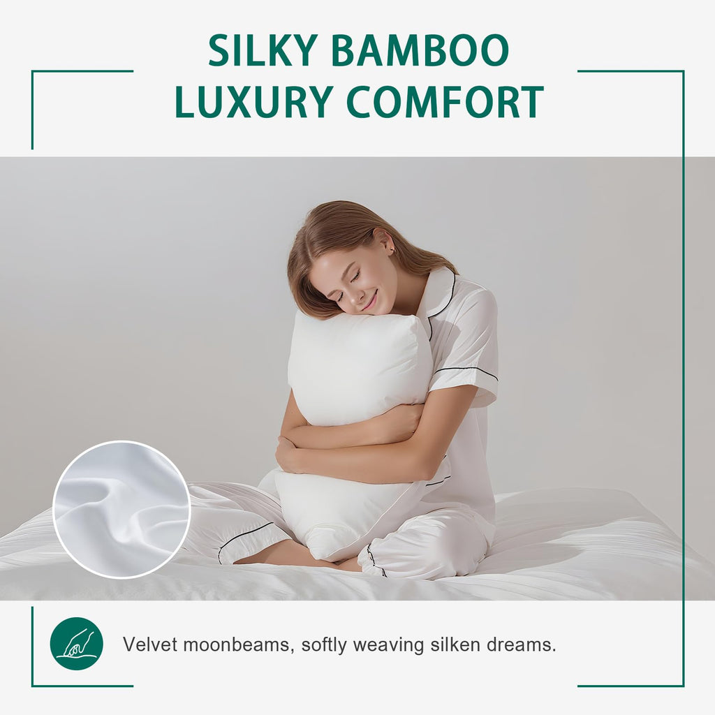 KUSNUG 100% Rayon Derived from Bamboo Sheets King Size, Organically Growth, Silky Soft & Cooling Sheet Set, 4 Piece (1 Fitted Sheet, 1 Flat Sheet and 2 Pillowcases) White Bedding Set with Deep Pocket