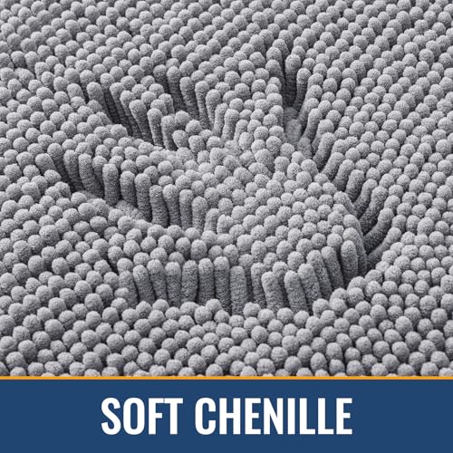 Arotive Soft Chenille Bath Rug, Grey 30x20 Inch Absorbent Bathroom Mat