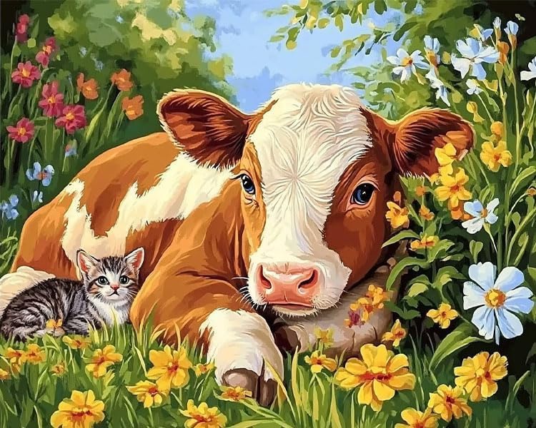 DAZZLEDOTS 5D Diamond Art Kit - Farm with Cows for Beginners 16x12