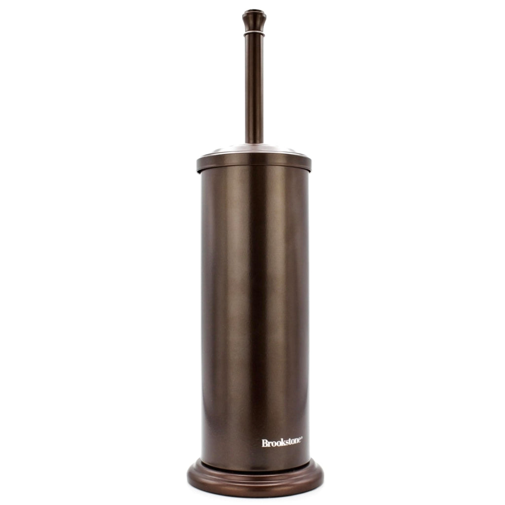 BROOKSTONE Toilet Brush and Holder Set for Bathroom with Splash Guard for Deep Cleaning, Compact and Space Saving Stylish Toilet Bowl Cleaners, Bronze