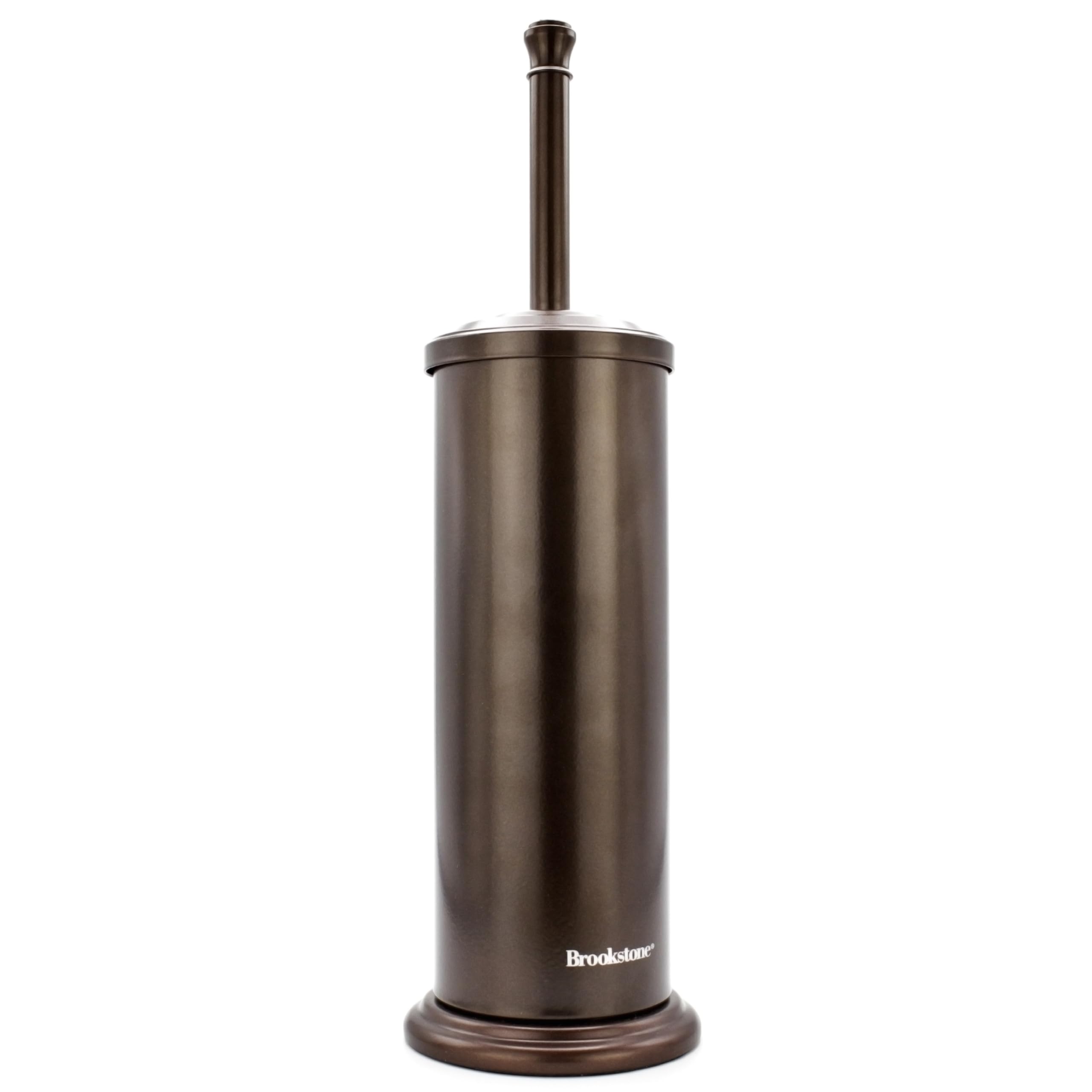 BROOKSTONE Toilet Brush and Holder Set for Bathroom with Splash Guard for Deep Cleaning, Compact and Space Saving Stylish Toilet Bowl Cleaners, Bronze