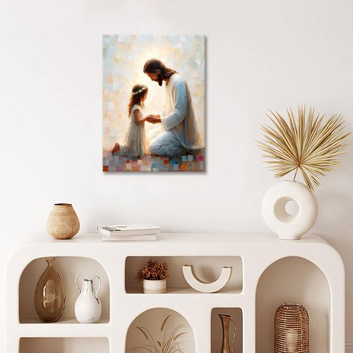 KISSFOX Jesus Canvas Wall Art - Serenity Prayer Artwork for Living Room & Bedroom | 12x16 Inch