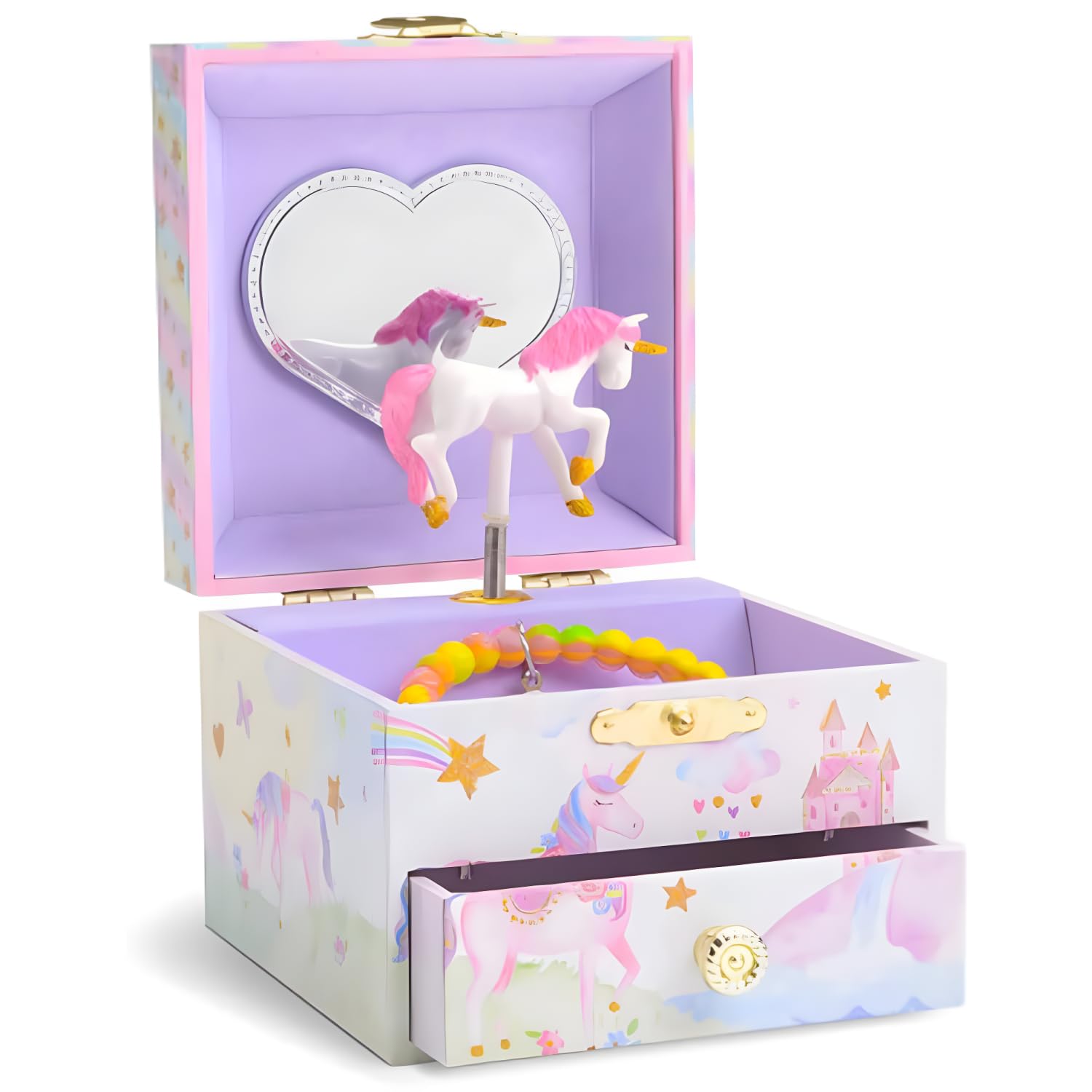 Jewelkeeper Jewelry Box for Girls with 1 Drawer - Unicorn Musical Jewelry Box, Beautiful Dreamer Tune, Spinning Unicorn Doll, Little Girl Music Box, Gifts for 5 Year Old Girls, Engineered Wood